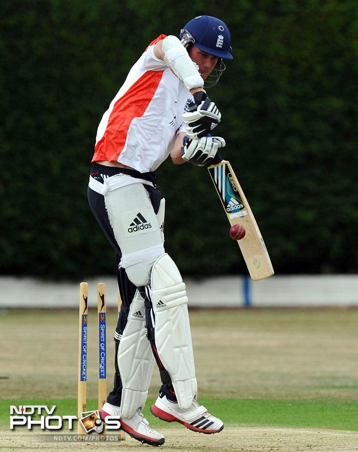 Stuart Broad who showed promise with the ball as well as the bat was seen practising his batting skills. (AFP Photo) England have a spring in their step at Trent Bridge