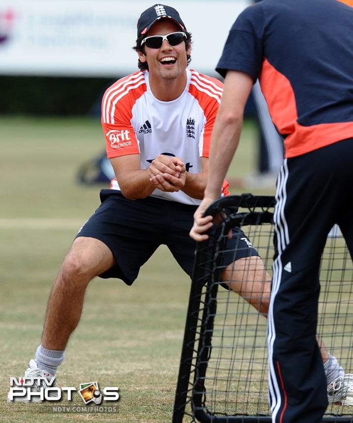 The second leg of the opening partnership Alastair Cook too trained hard at Trent Bridge. (AFP Photo) England have a spring in their step at Trent Bridge