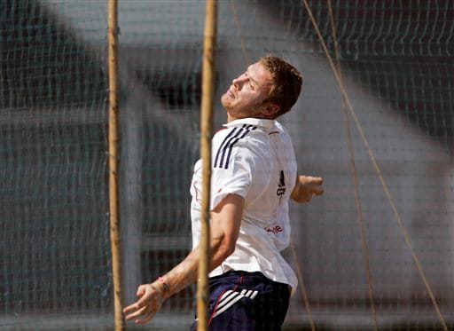 Andrew Flintoff bowls during a practice session in Mumbai on Friday, November 7, 2008. The England team is in India to play seven one-day international and two Test matches against host India beginning Nov 14. (AP Photo) England prepare for India battle
