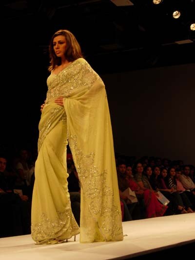 Yellow, peach and cream were the colour palette used by the designer duo Fashion finale
