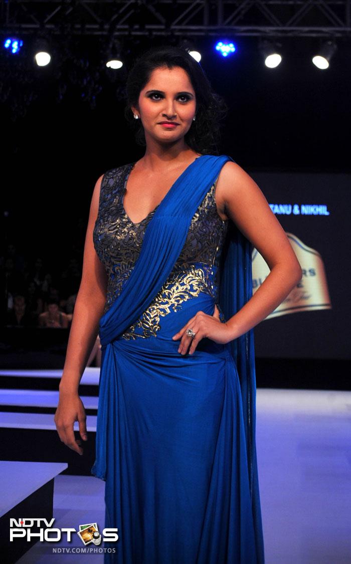 She walked the ramp for designer duo Shantanu and Nikhil at the 8th edition of Seagram's Blenders Pride Fashion Tour 2012 in Mumbai.