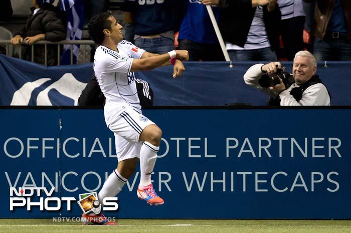 Soccer also joins in the party as Camilo Sanvezzo of the Vancouver Whitecaps does the "Gangnam Style" horse dance to celebrate his goal against Chivas USA on October 3 in Vancouver.