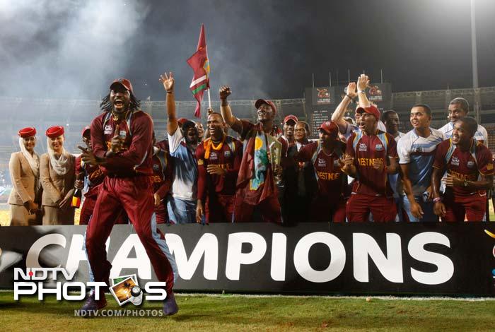 Chris Gayle leads the west Indies team in the 'Gangnam' style after they won the World T20 in Sri Lanka. The Gayle force was at work on the field and had enough energy left to dance to the tune off it.