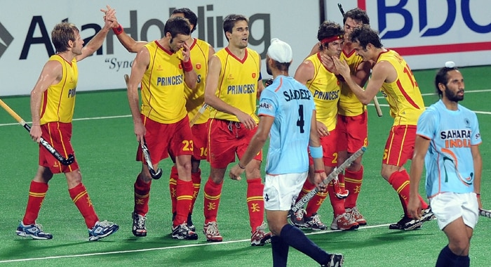 The comprehensive defeat leaves India with no other option but to win both their remaining matches against England and South Africa and then pray that outcome of other matches also go in their favour. (AFP Photo) Spain trounce India 5-2