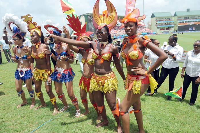Artists jive as they watch reggae singer Shaggy perform before the opening match of the ICC World Twenty20 tournament at the Providence Stadium in Guyana. (AFP Photo) ICC WT20 opening ceremony