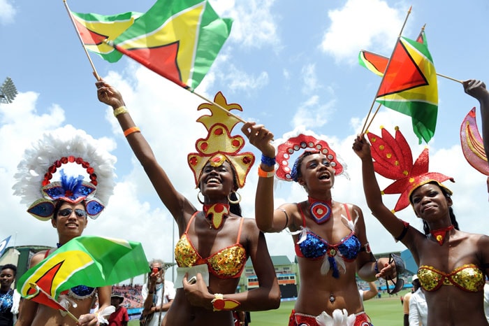 Artists jive as they watch reggae singer Shaggy perform before the opening match of the ICC World Twenty20 tournament at the Providence Stadium in Guyana. (AFP Photo) ICC WT20 opening ceremony