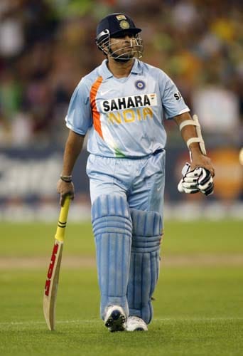 Sachin Tendulkar leaves the field after being dismissed for 44 runs during the one-day international cricket match against Australia at the Melbourne Cricket Ground on Sunday, February 10, 2008. 4th Match: India vs Australia