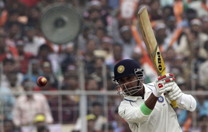 Amit Mishra bats during the third day of the second Test match against South Africa in Kolkata on Tuesday. (AP Photo) India vs SA: 2nd Test, Day 3