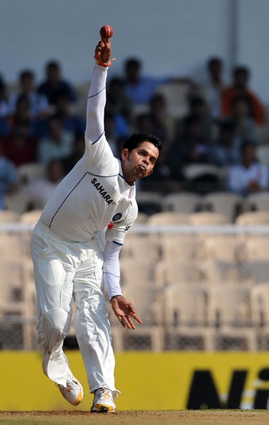 S Sreesanth bowls on the first day of the third Test between India and Sri Lanka in Mumbai. (AFP Photo) India vs SL: 3rd Test, Day 1
