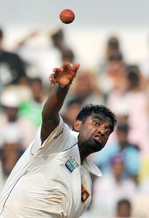 Sri Lanka's Muttiah Muralitharan delivers a ball during the third day of the third Test against India in Mumbai on Friday. (AFP Photo) India vs SL: 3rd Test, Day 3