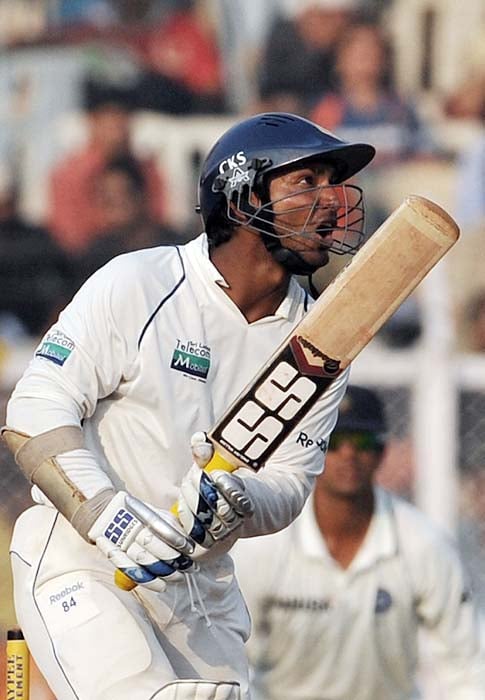 Sri Lanka captain Kumar Sangakkara bats on the final day of the third Test match against India in Mumbai on Sunday. (AFP Photo) Men in Blue on top of the world