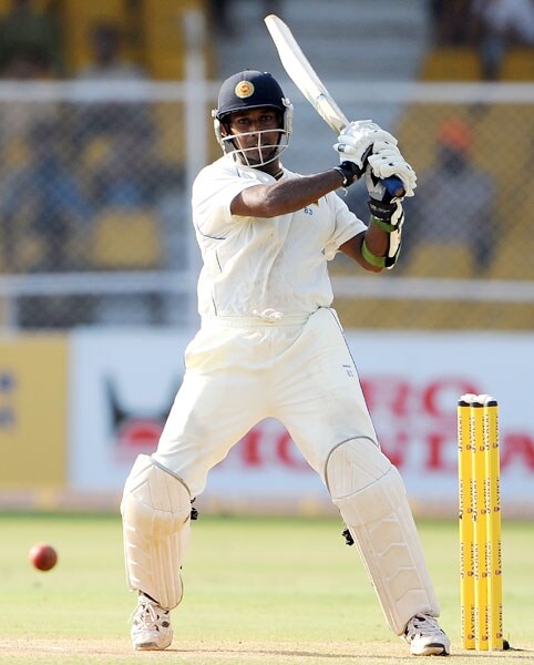 Prasanna Jayawardene plays a shot during the third day of the first Test match between India and Sri Lanka at the Motera stadium in Ahmedabad. (AFP Photo) India vs SL: 1st Test, Day 3