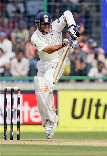Sachin Tendulkar bats during the first day of the third cricket Test match between India and Australia in New Delhi on Wednesday, October, 2008. India vs Australia: 3rd Test, Day 1