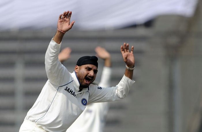 Harbhajan Singh successfully appeals for a Leg Before Wicket (LBW) during the first day of the second Test at the Sher-e Bangla National Stadium in Dhaka. (AFP Photo) Ind vs B'desh: 2nd Test, Day 1