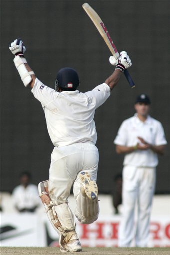 Sachin Tendulkar, left, takes a run to make a century and win over England during the fifth day of the first Test match between India and England in Chennai on Monday, December 15, 2008. (AP Photo) India vs England: 1st Test, Day 5