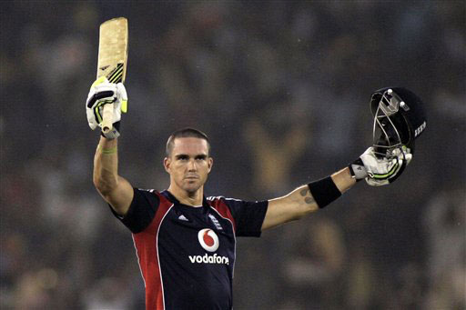 Kevin Pietersen acknowledges the crowd after scoring a century during the fifth One-Day International match between India and England in Cuttack. (AP Photo) India vs England: 5th ODI