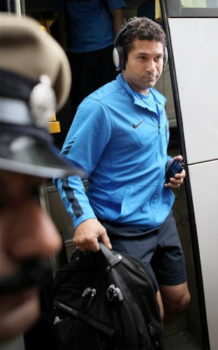 Sachin Tendulkar arrives for the team's fitness and conditioning camp, ahead of tri-series in Sri Lanka and Champions Trophy, in Bangalore. (PTI Photo) Team India fitness camp