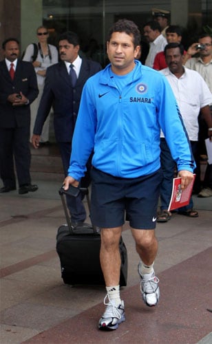 Sachin Tendulkar leaves for the team's fitness and conditioning camp, ahead of tri-series in Sri Lanka and Champions Trophy, in Bangalore. (PTI Photo) Team India fitness camp