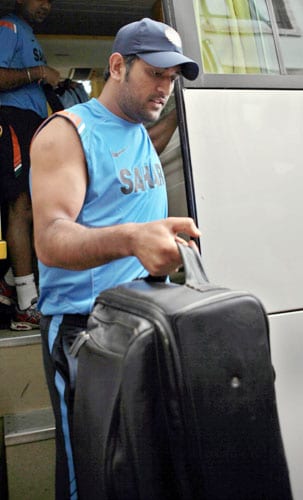 Mahendra Singh Dhoni arrives for the team's fitness and conditioning camp, ahead of tri-series in Sri Lanka and Champions Trophy, in Bangalore. (PTI Photo) Team India fitness camp