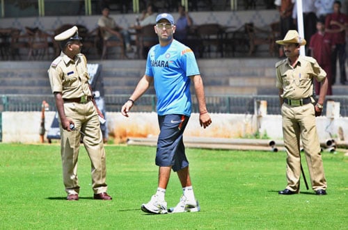 Yuvraj Singh on the first day of team's fitness and conditioning camp, ahead of tri-series in Sri Lanka and Champions Trophy, in Bangalore. (PTI Photo) Team India fitness camp