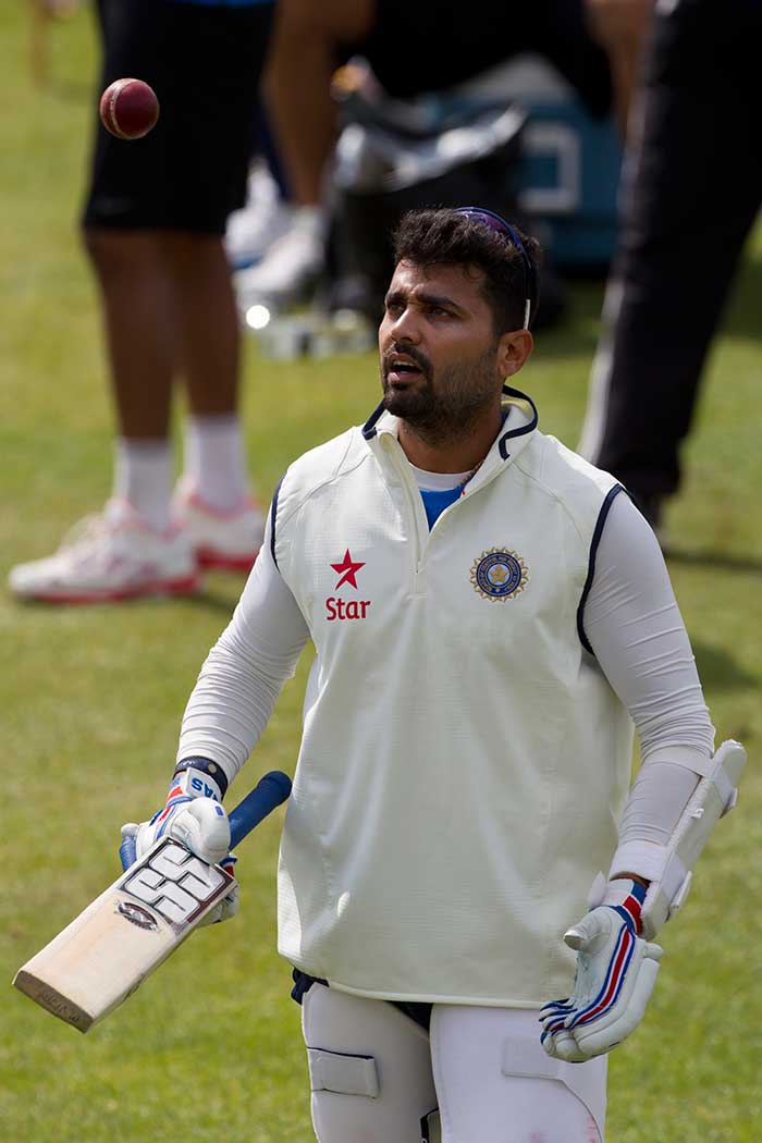 Murali Vijay is seen during the training session. A lot of batting responsibility would be on his shoulders.