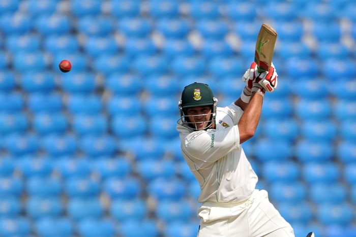 Jacques Kallis on way to his 159* against India on the first day of the first Test match against India. (AFP Photo) India v SA: 1st Test, Day 1