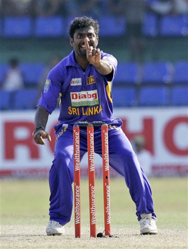Muttiah Muralitharan successfully appeals to dismiss Yusuf Pathan during the final ODI match between India and Sri Lanka in Colombo on Sunday. (AP Photo) 5th ODI: India vs Sri Lanka