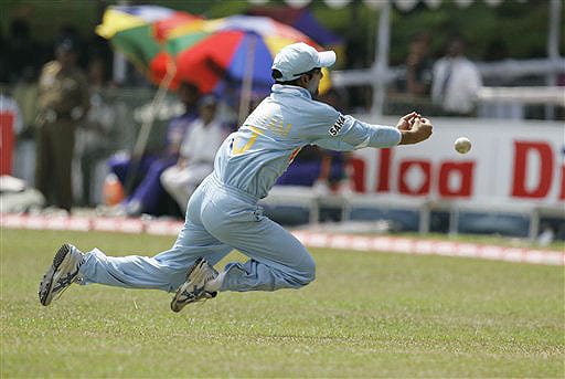 Gautam Gambhir dives to catch a ball during the fifth and final ODI of the five-match series between India and Sri Lanka in Colombo. 5th ODI: India vs Sri Lanka