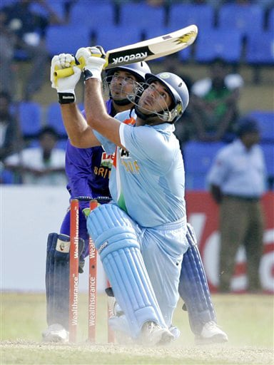 Yuvraj Singh hits the ball during the final ODI match between India and Sri Lanka in Colombo on Sunday. (AP Photo) 5th ODI: India vs Sri Lanka