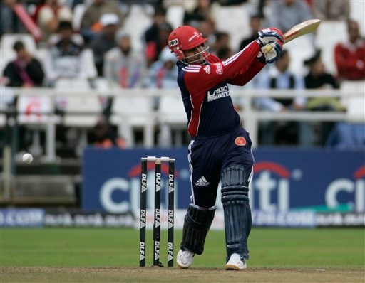 Virender Sehwag hits the ball during the game against Kings XI Punjab at the Indian Premier League Twenty20 cricket match in Cape Town on Sunday, April 19, 2009. (AP Photo) Match 3: MOH vs DEL