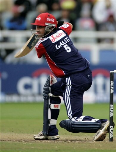 Gautam Gambhir hits the ball during the game against Kings XI Punjab at the Indian Premier League Twenty20 cricket match in Cape Town on Sunday, April 19, 2009. (AP Photo) Match 3: MOH vs DEL