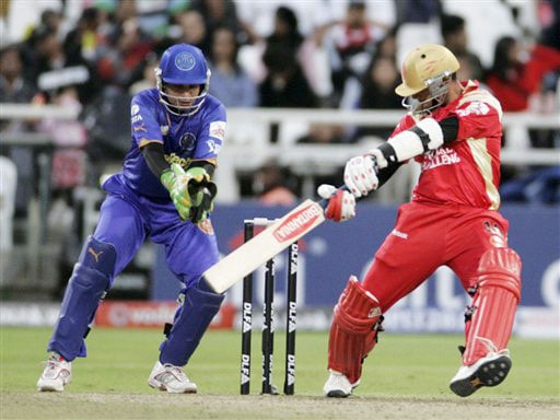 Rahul Dravid hits the ball during the Indian Premier League Twenty20 match against the Rajasthan Royals in Cape Town. (AP Photo) Match 2: JAI vs BLR