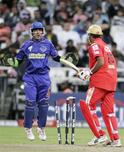 Balachandra Akhil is bowled out by Shane Warne during the Indian Premier League Twenty20 match in Cape Town. (AP Photo) Match 2: JAI vs BLR
