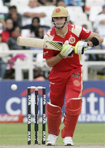 Bangalore Royal Challengers Kevin Pietersen hits the ball during a game against the Rajasthan Royals at the Indian Premier League Twenty20 match in Cape Town. (AP Photo) Match 2: JAI vs BLR