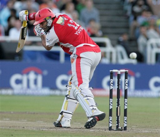 Yuvraj Singh plays a shot during the game against the Rajasthan Royals at the Indian Premier League Twenty20 match in Cape Town. (AP Photo) Match 15: MOH vs JAI