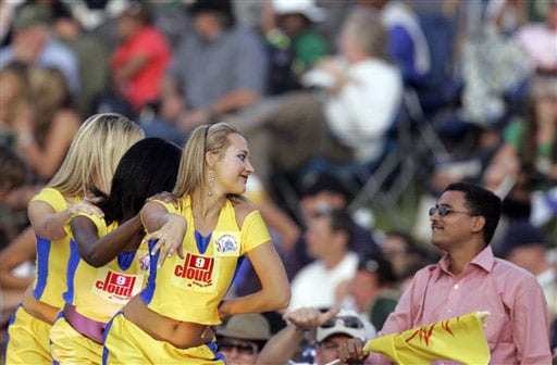 Chennai Super Kings dancers entertain the fans during the IPL match against the Rajasthan Royals in Pretoria. (AP Photo) Match 22: CSK vs JAI