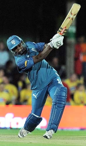Deccan Chargers' Dwayne Smith plays a shot during the IPL match against Chennai Super Kings at the Buffalo Park on Monday. (AFP Photo) Match 29: CSK vs HYD