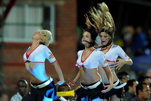 Deccan Chargers' cheerleaders perform during the IPL match against Chennai Super Kings at the Buffalo Park on Monday. (AFP Photo) Match 29: CSK vs HYD