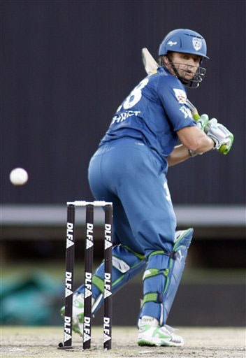 Adam Gilchrist plays a shot against during their IPL match in Pretoria. (AP Photo) Match 32: MUM vs HYD