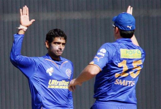 Rajasthan Royals' Amit Singh and Graeme Smith celebrate the dismissal of Royal Challengers Bangalore's Roelof Van Der Merwe during their IPL match in Centurion on Thursday. (AP Photo) Match 33: JAI vs RCB