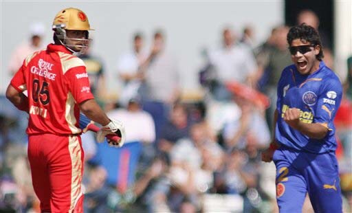 Rajasthan Royals' Ravindra Jadeja celebrates the dismissal of Royal Challengers Bangalore's Virat Kohli during their IPL match in Centurion on Thursday. (AP Photo) Match 33: JAI vs RCB