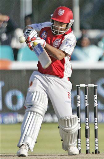 Kings XI Punjab's Piyush Chawla plays a shot against Deccan Chargers during their IPL match in Kimberley on Saturday. (AP Photo) Match 36: HYD vs MOH