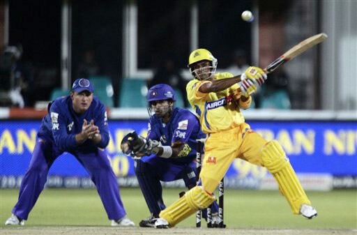 Chennai Super Kings' Subramaniam Badrinath plays a shot as Rajasthan Royals wicketkeeper Naman Ojha and Graeme Smith look on during their IPL match in Kimberley. (AP Photo) Match 37: CSK vs JAI