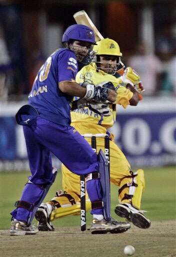 Subramaniam Badrinath plays a shot as Naman Ojha looks on during their IPL match in Kimberley. (AP Photo) Match 37: CSK vs JAI