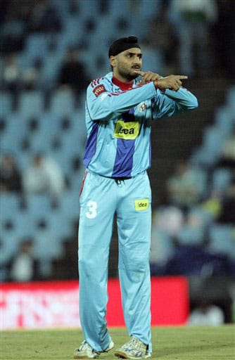 Harbhajan Singh gestures during the IPL match against Kings XI Punjab at the Super Sport Park in Pretoria. (AP Photo) Match 42: MUM vs MOH