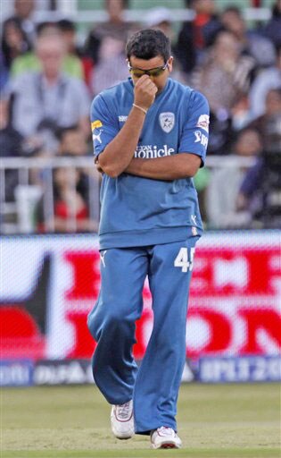 Rohit Sharma reacts after dropping a catch for the dismissal of Tillakaratne Dilshan during their IPL match in Durban. (AP Photo) Match 43: DEL vs HYD