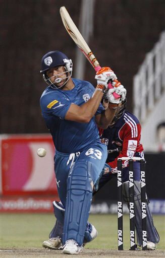 Andrew Symonds plays a shot against Delhi Daredevils during their IPL match in Durban. (AP Photo) Match 43: DEL vs HYD