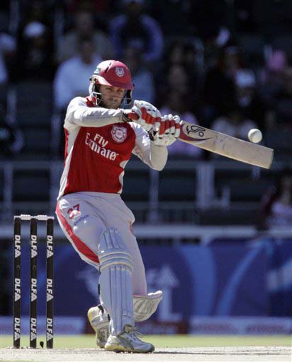 Kings XI Punjab's Simon Katich plays a shot during the IPL match against Deccan Chargers at the Wanderers stadium in Johannesburg on Sunday. (AP Photo) Match 49: HYD vs MOH