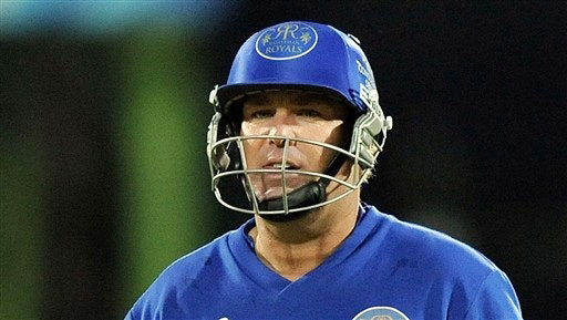 Shane Warne walks back after his dismissal during the IPL match against Delhi Daredevils in Bloemfontein. (AFP Photo) Match 50: DEL vs JAI