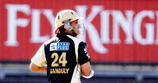 Kolkata Knight Riders' Sourav Ganguly leaves the ground after his dismissal against Rajasthan Royals during their IPL match in Durban on Wednesday. (AP Photo) Match 53: JAI vs KKR